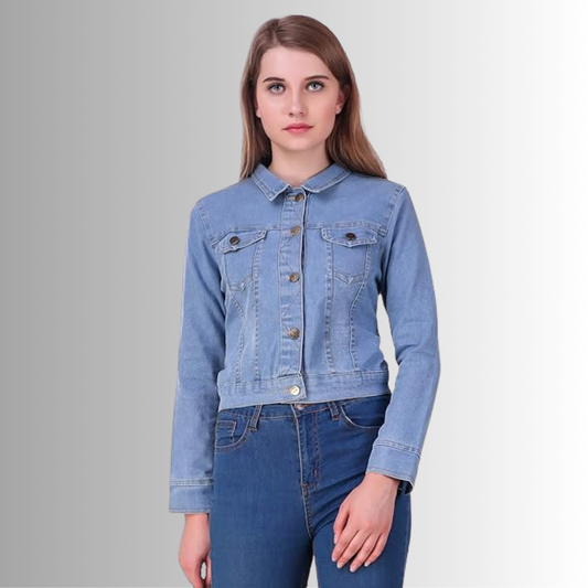 Light Blue Washed Look Denim Jacket for Women