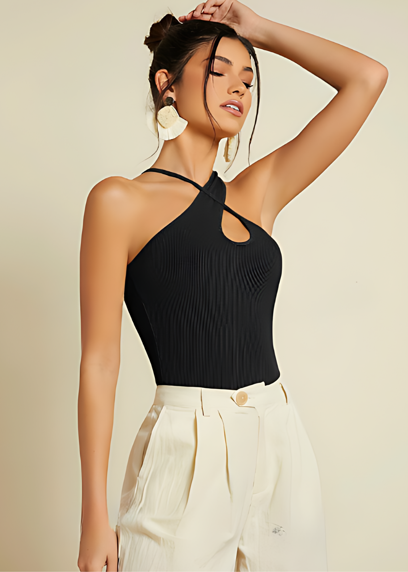 Black Ribbed Sleeveless Top for Women