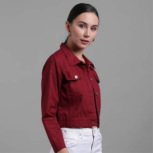 Maroon Denim Jacket for Women