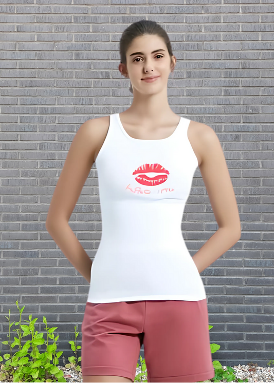 White printed Tank Top for Women | Cotton | Sizes XS to S