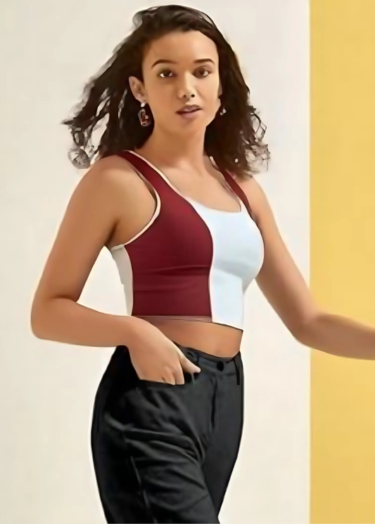 Color Block Ribbed Crop Top for Women | Stretchable | Sizes XS to M