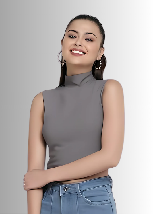 Solid Grey Crop Top for Women | Cotton