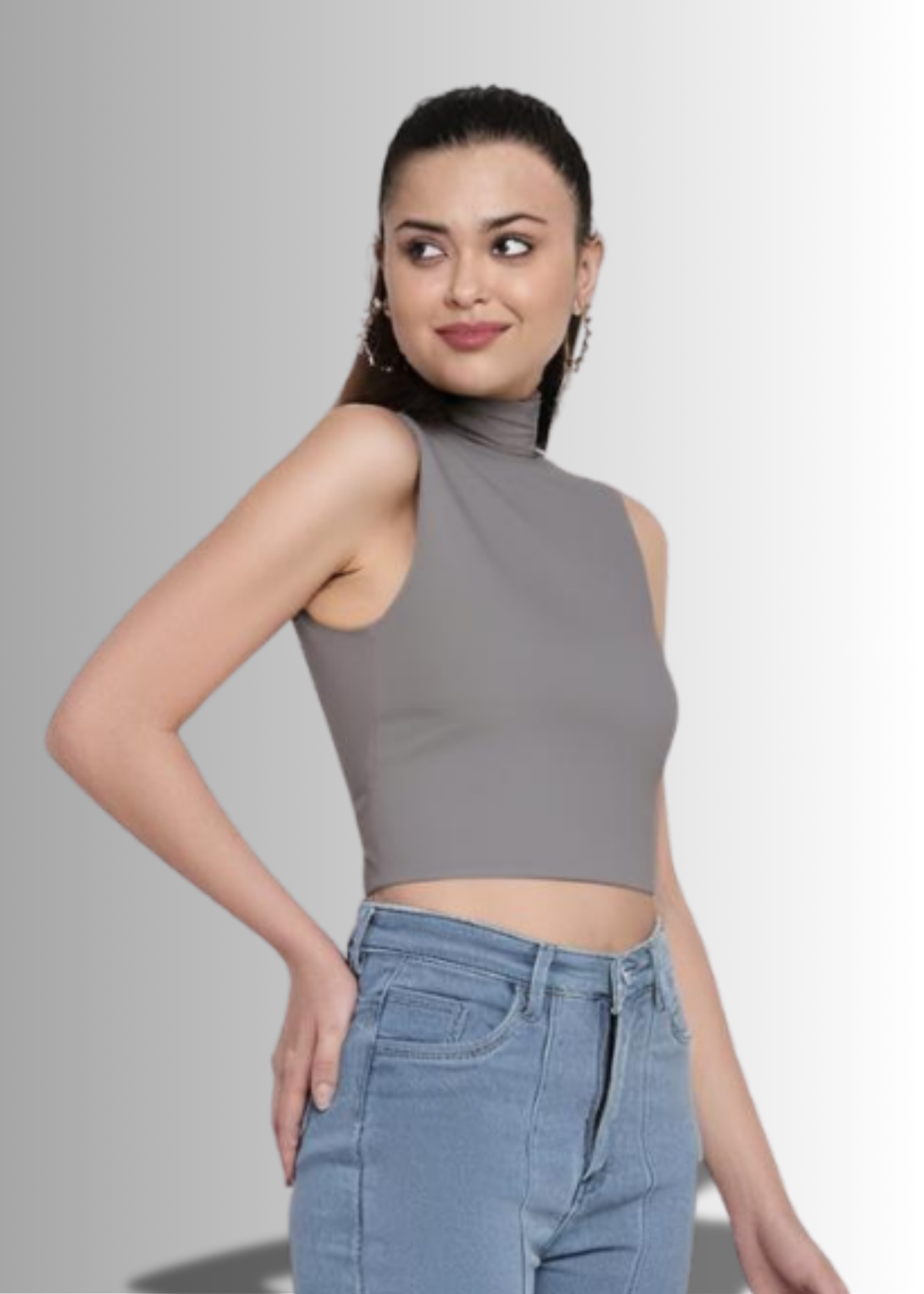Solid Grey Crop Top for Women | Cotton