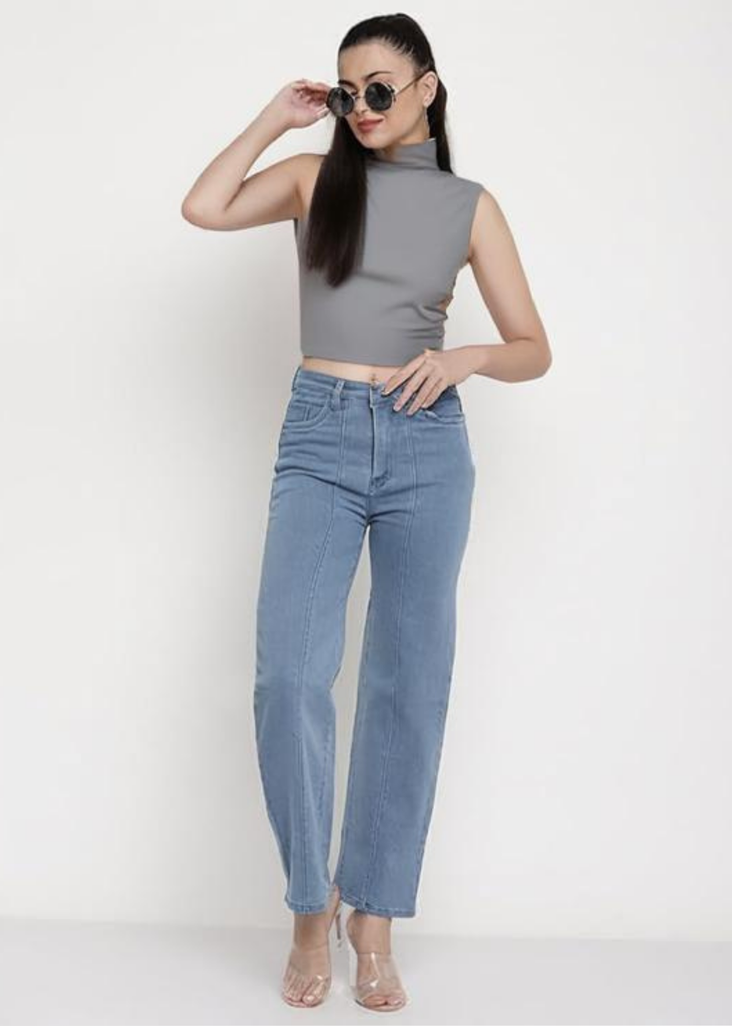 Solid Grey Crop Top for Women | Cotton