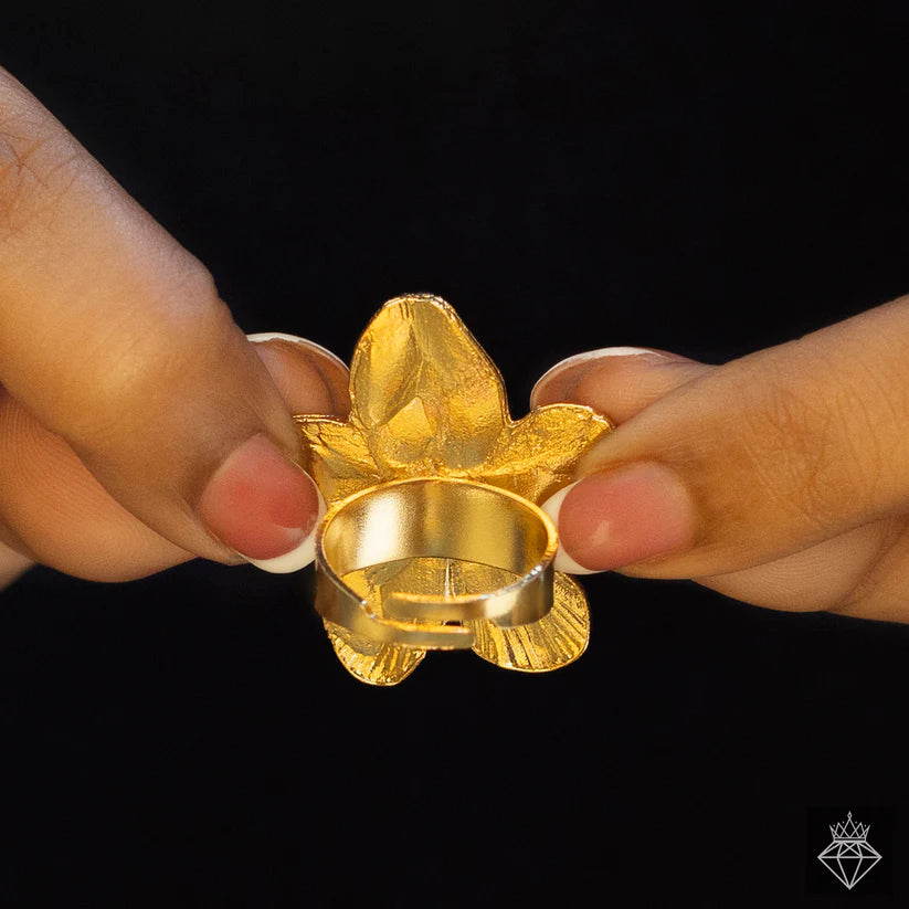 Gold Plated, Anti-Tarnish Lily Flower Ring (Adjustable Size)