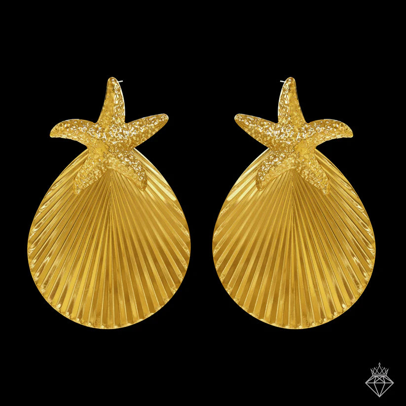 Gold Plated, Anti-Tarnish Supersized Starfish Leafy Danglers✨