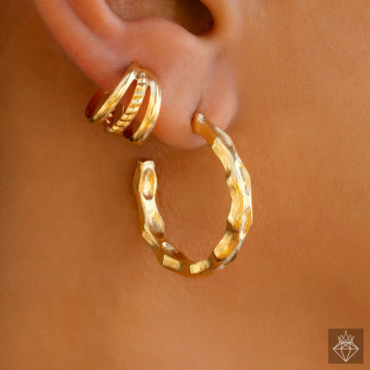 Gold Plated, Anti-Tarnish Golden Hoops With Ear Cuff✨