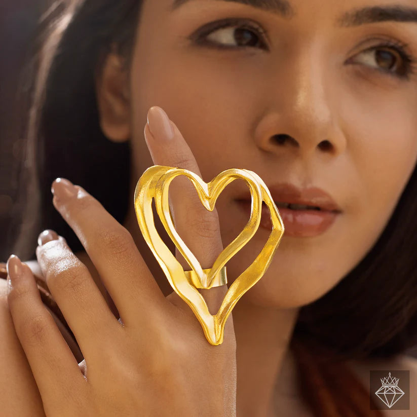 Gold Plated, Anti-Tarnish Heart Ring (Adjustable Size)