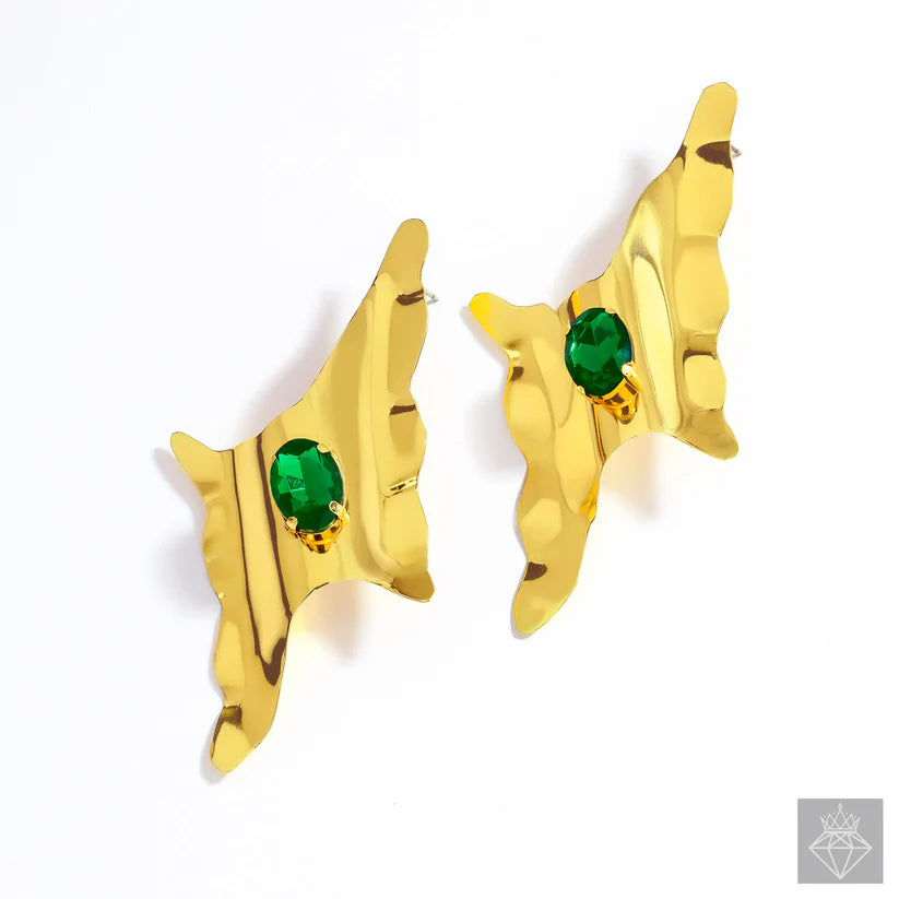 Gold Plated, Anti-Tarnish Thunderbolt Emerald Earrings✨