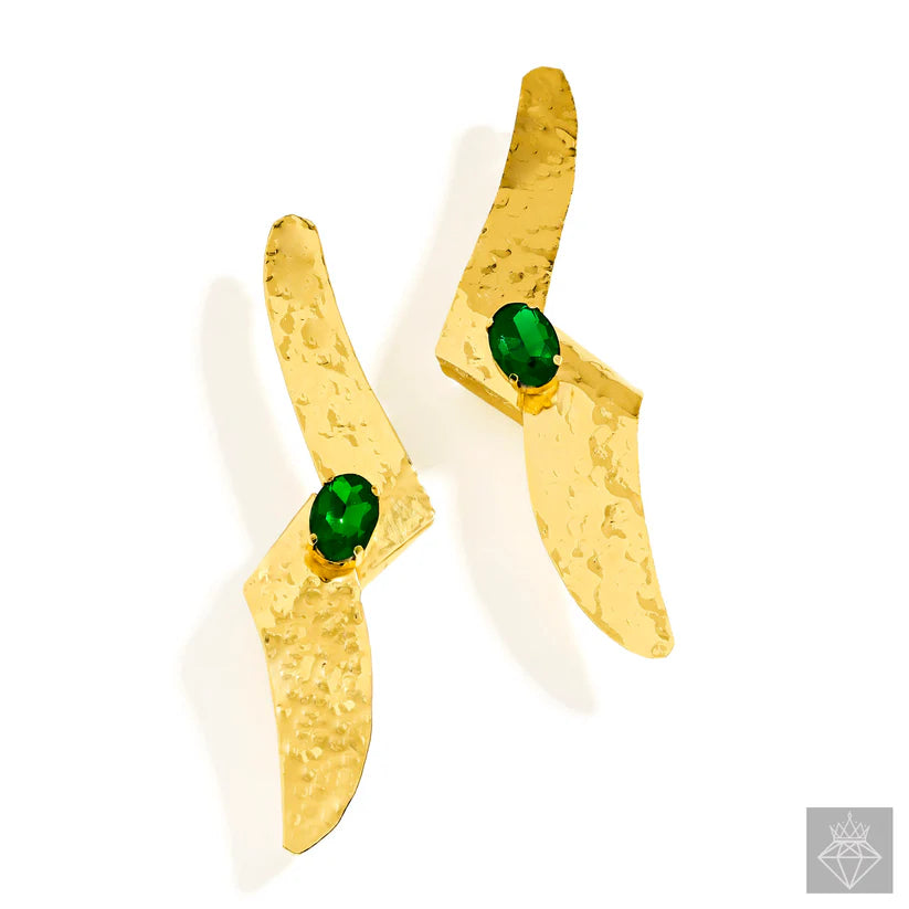 Gold Plated, Anti-Tarnish Hammered Folded Emerald Earrings✨