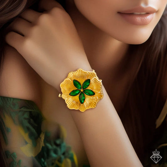 Gold Plated , Anti-Tarnish Emerald Flower Bracelet