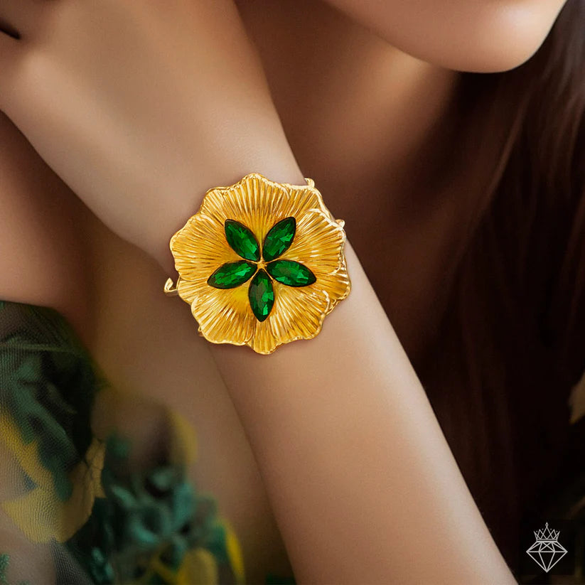 Gold Plated , Anti-Tarnish Emerald Flower Bracelet