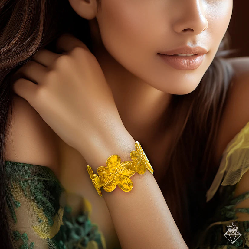 Gold Plated, Anti-Tarnish Golden Flower Bracelet (Adjustable Size)