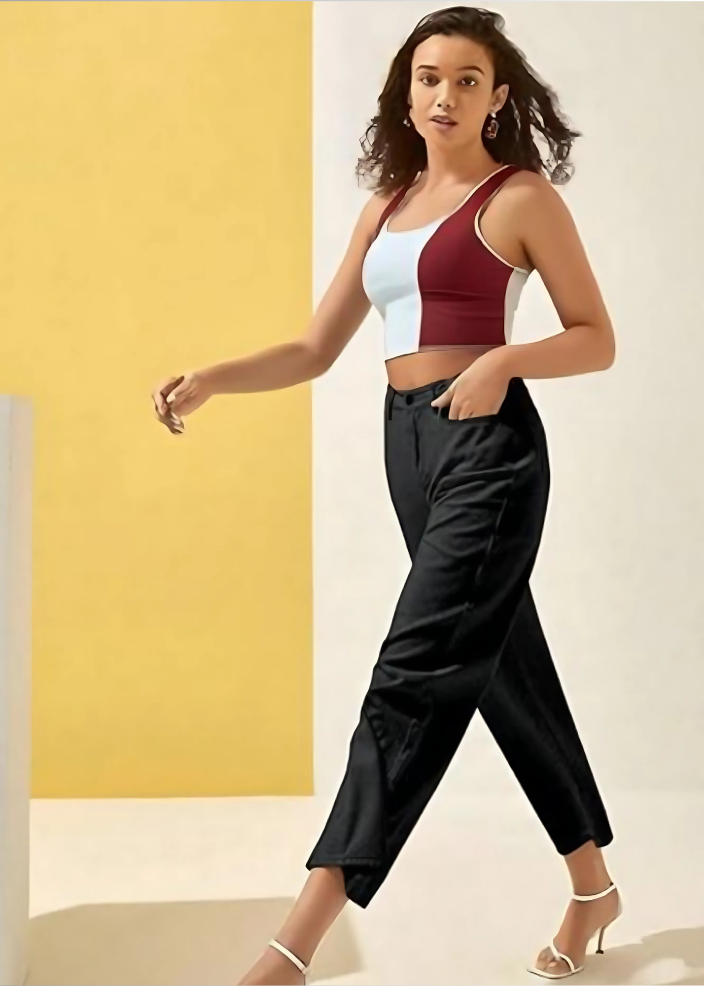 Color Block Ribbed Crop Top for Women | Stretchable | Sizes XS to M