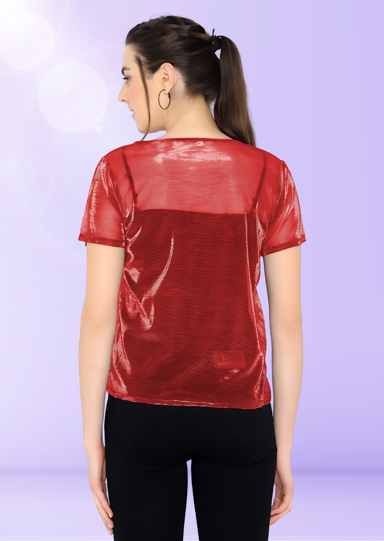 Red Shimmer Fabric Party Top for Women