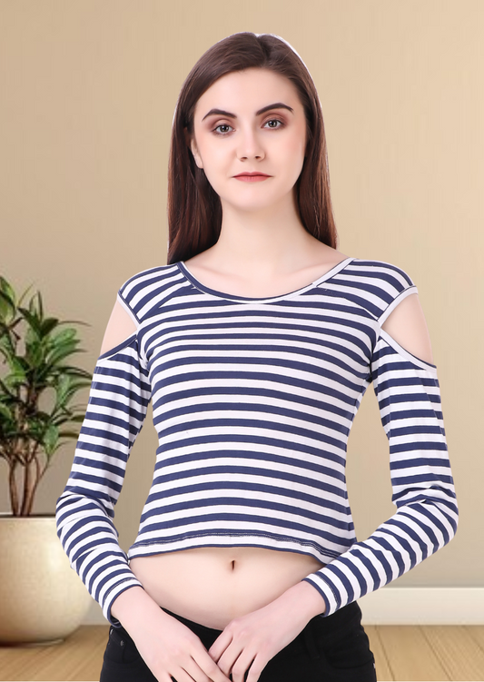 Blue and White Striped Crop Top