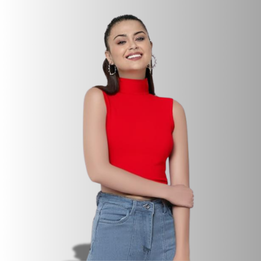 Solid Red Crop Top for Women