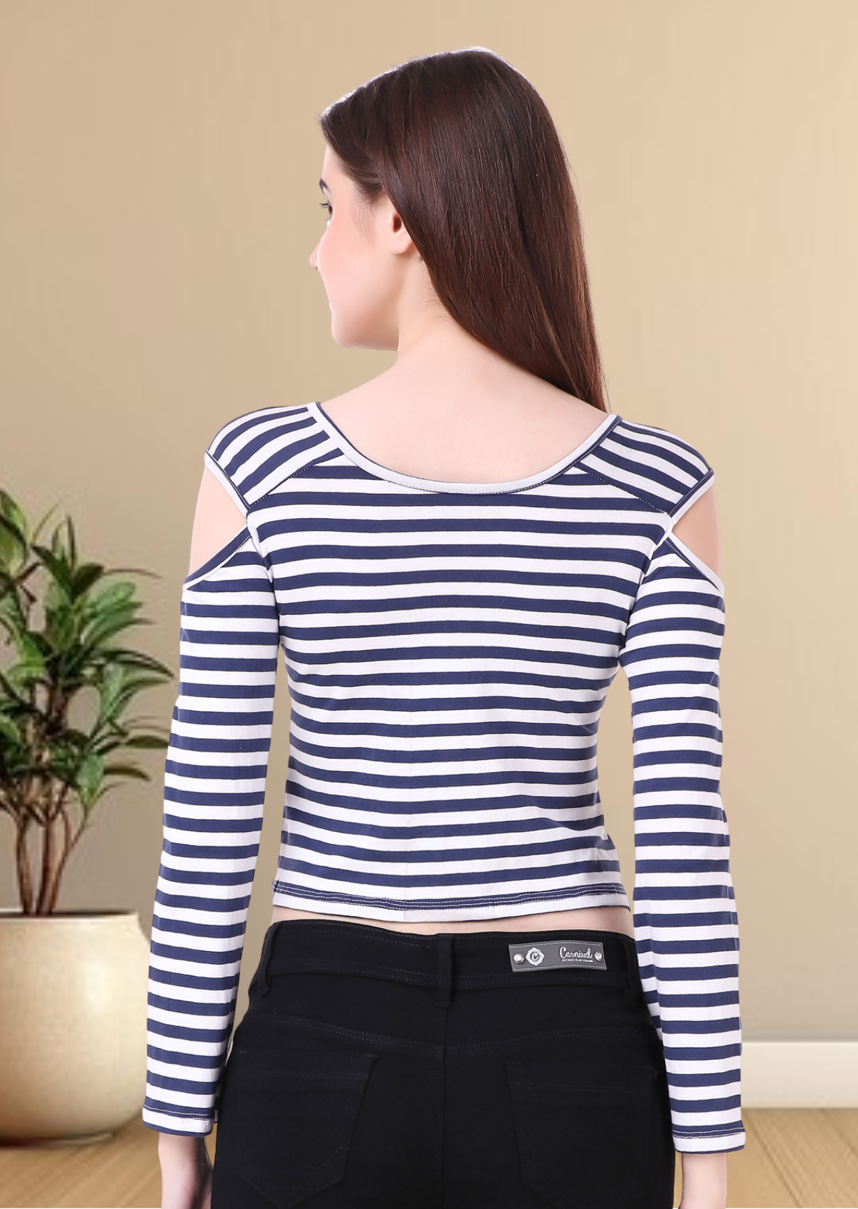 Blue and White Striped Crop Top