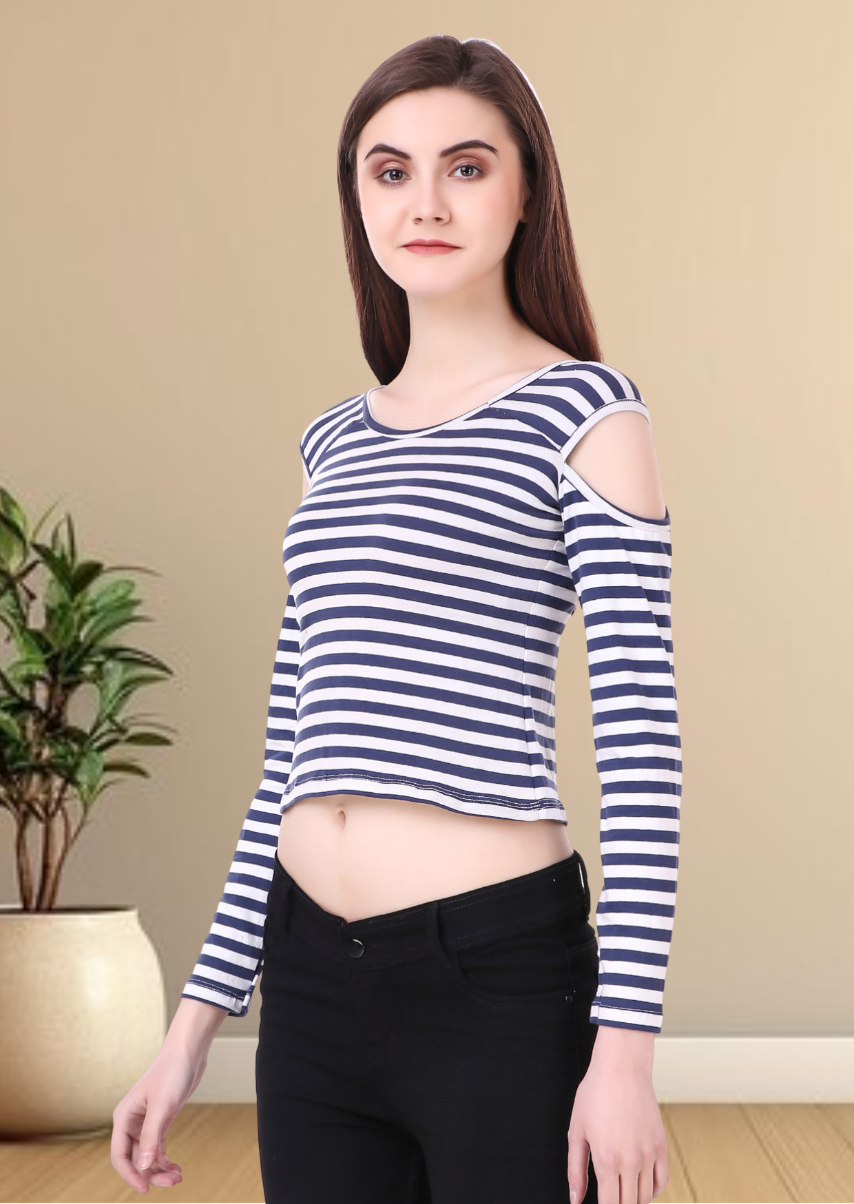 Blue and White Striped Crop Top