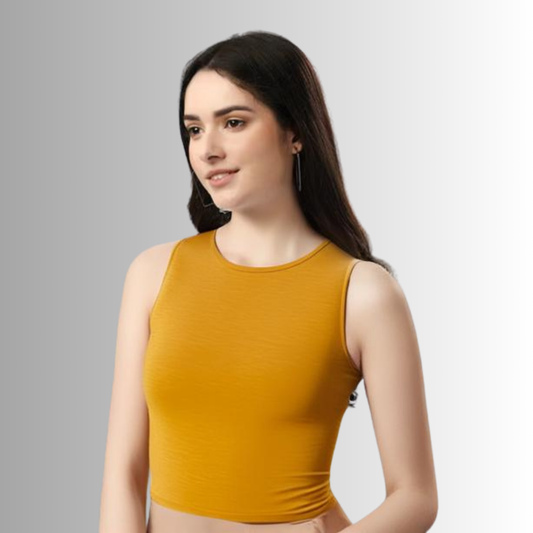 Mustard Yellow Solid Crop top for Women