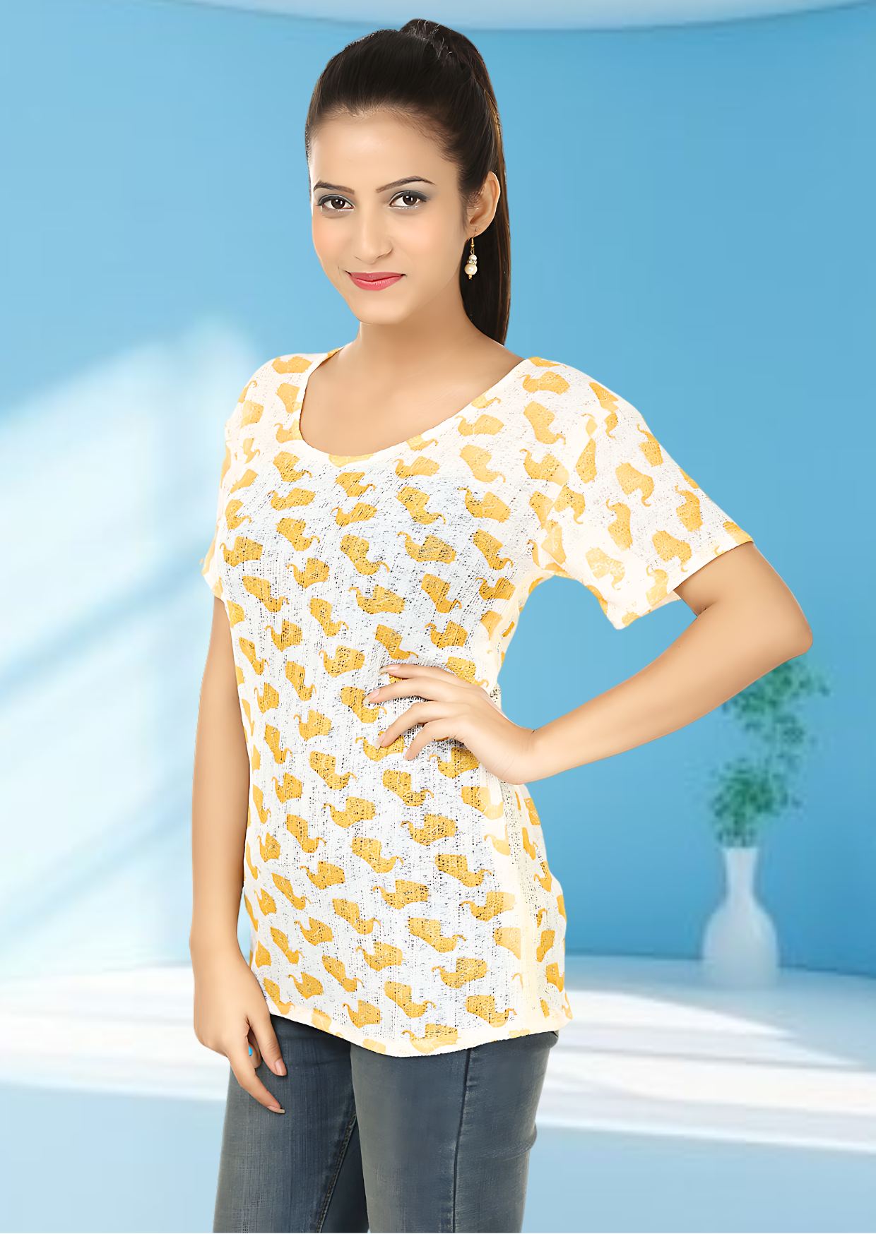 Yellow and White top for women