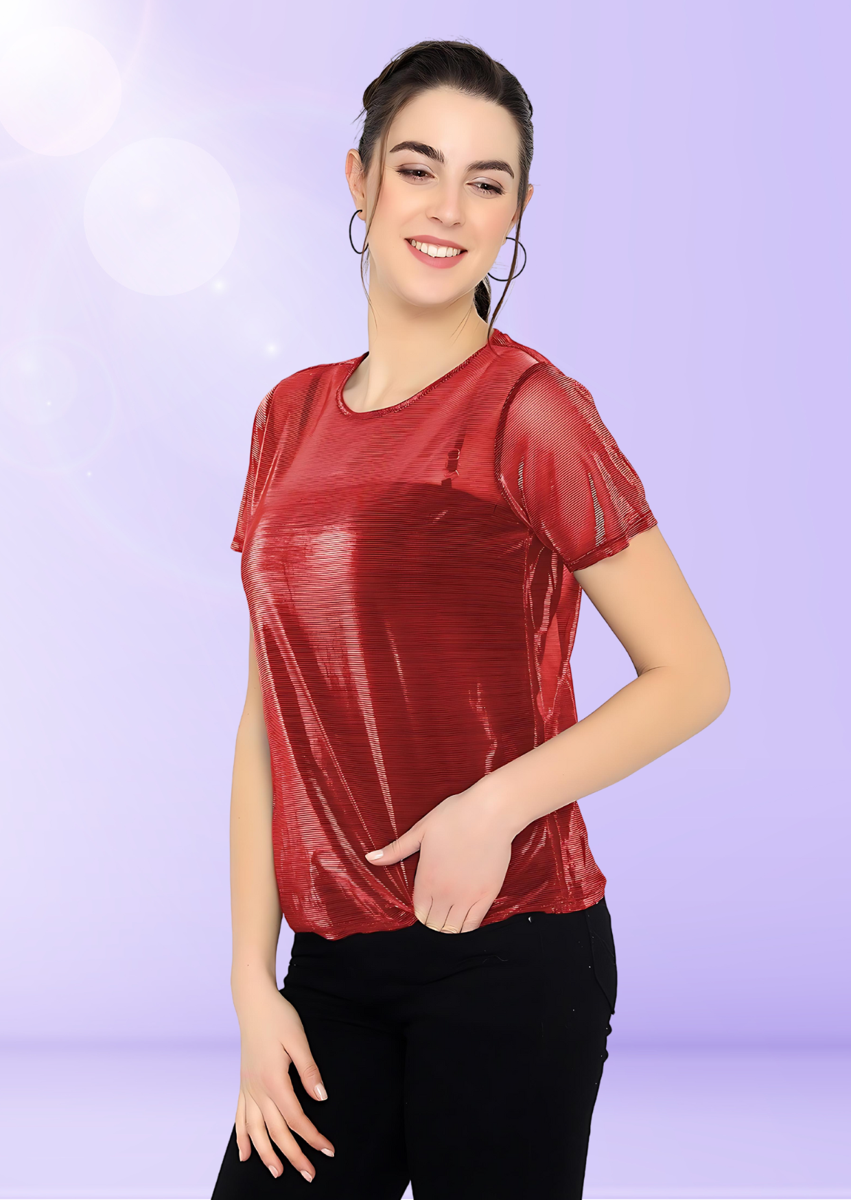 Red Shimmer Fabric Party Top for Women
