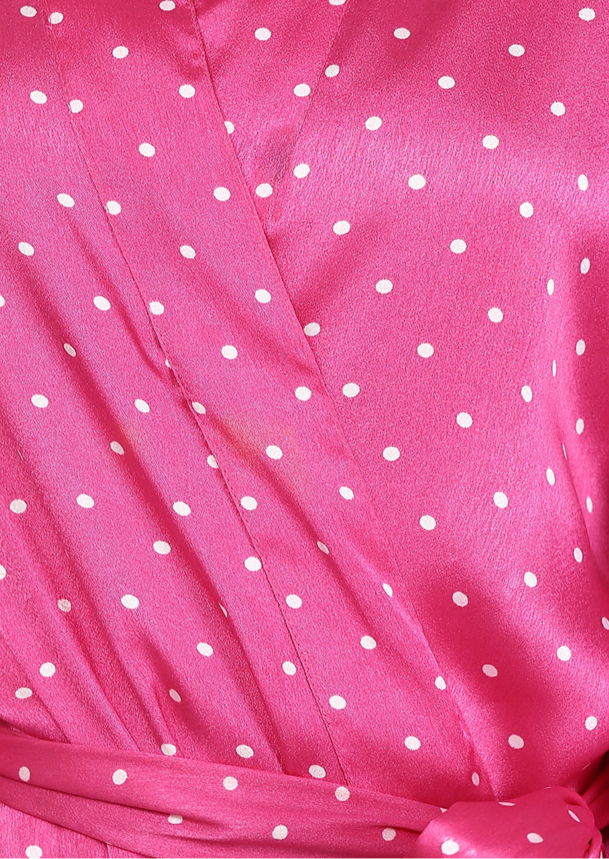 Polka Printed Satin Pink Bath Gown