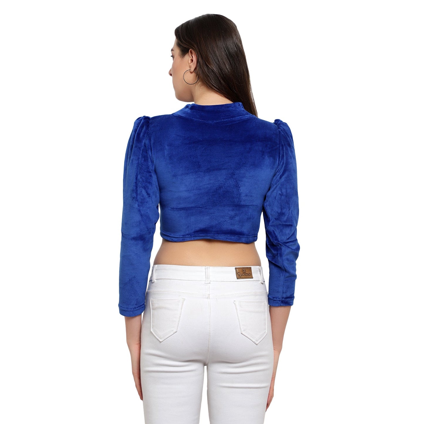 High Neck Velvet Puff Sleeve Top for Women