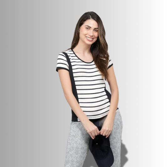 Striped Black and White T-Shirt for Women | Cotton