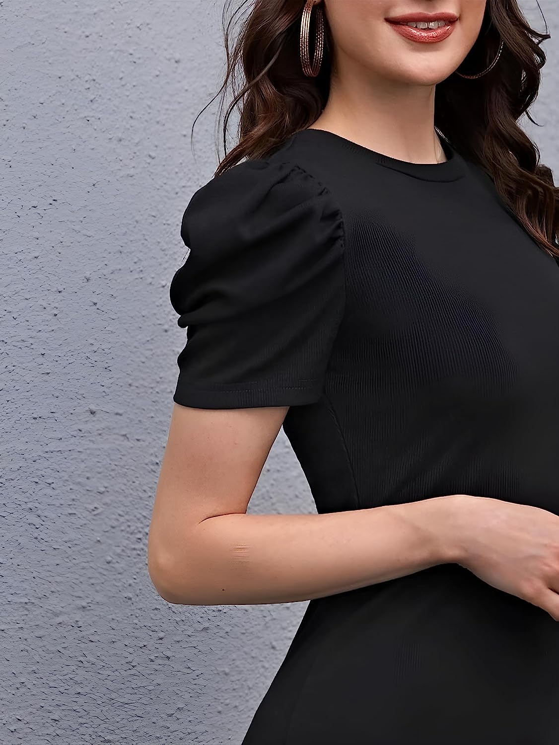 Solid Puff Sleeve Dress for Women