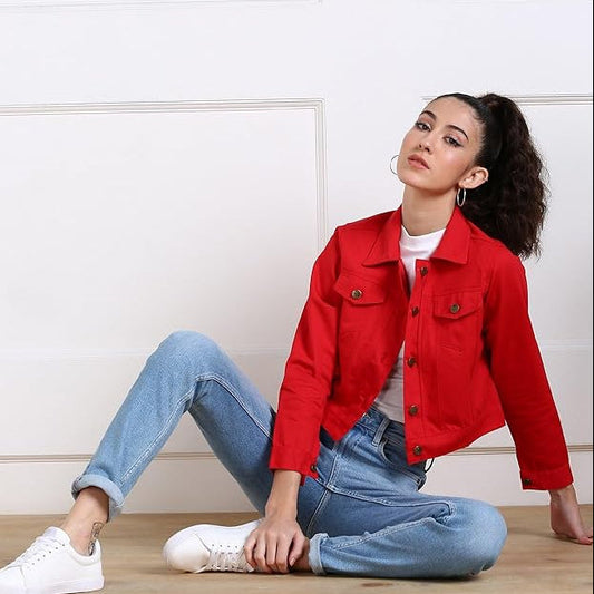 Red Denim Jacket for Women