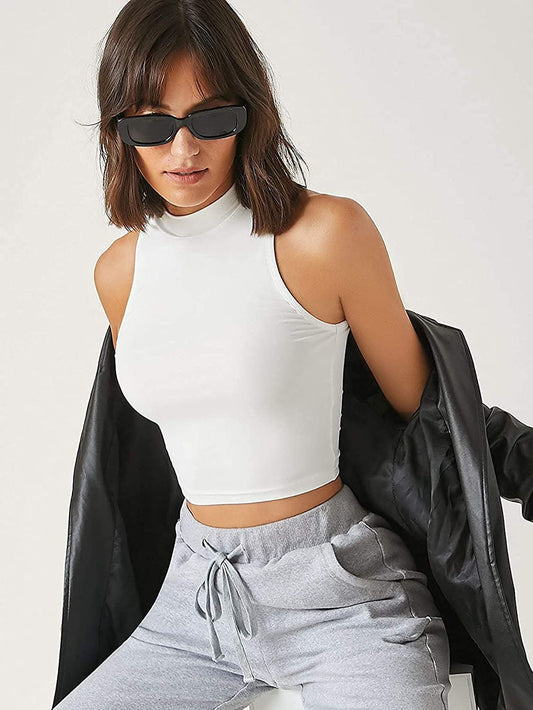 Solid White Rib crop top for women