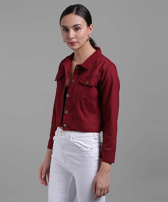 Maroon Denim Jacket for Women
