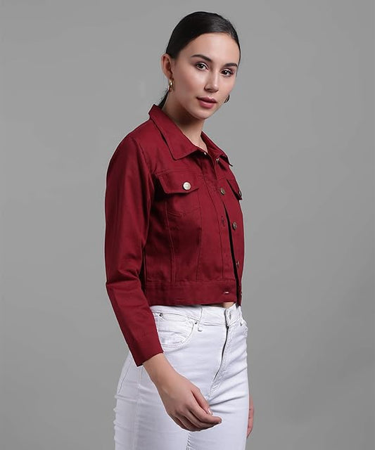 Maroon Denim Jacket for Women