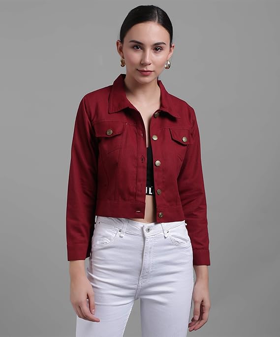 Maroon Denim Jacket for Women
