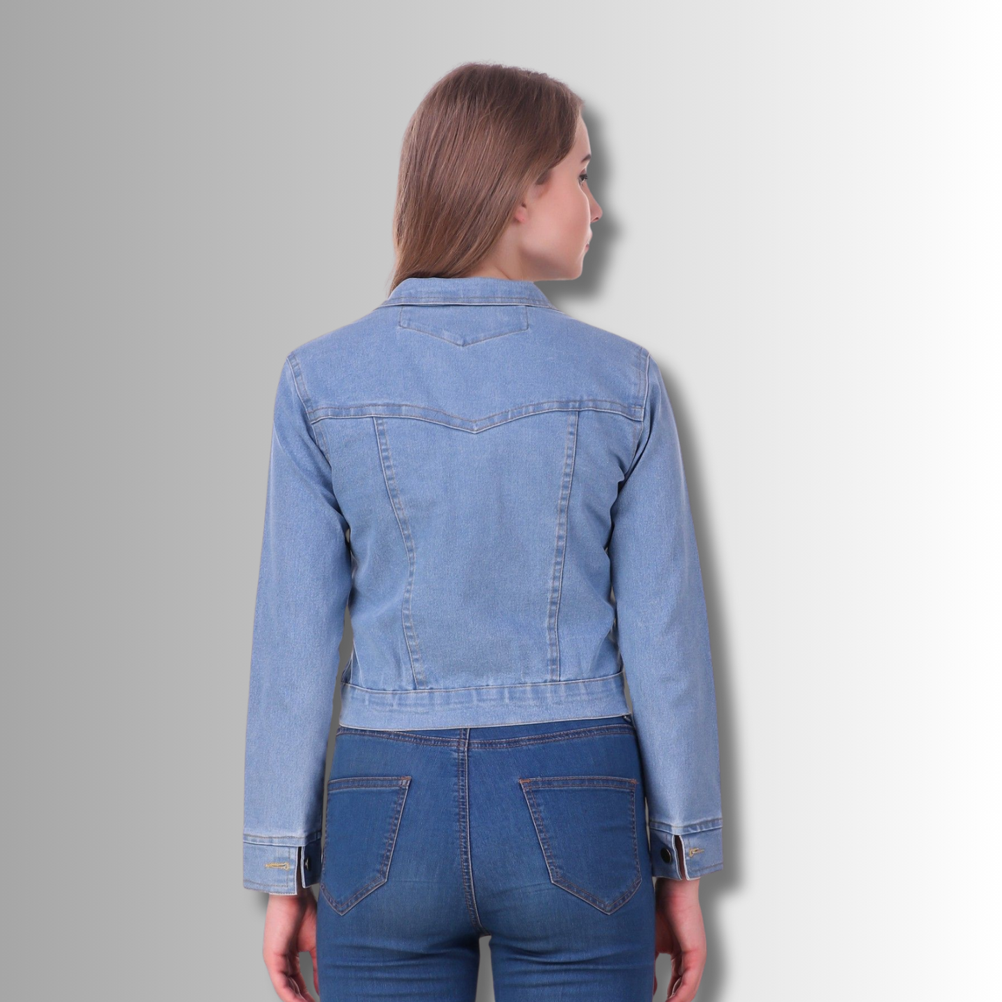 Light Blue Washed Look Denim Jacket for Women