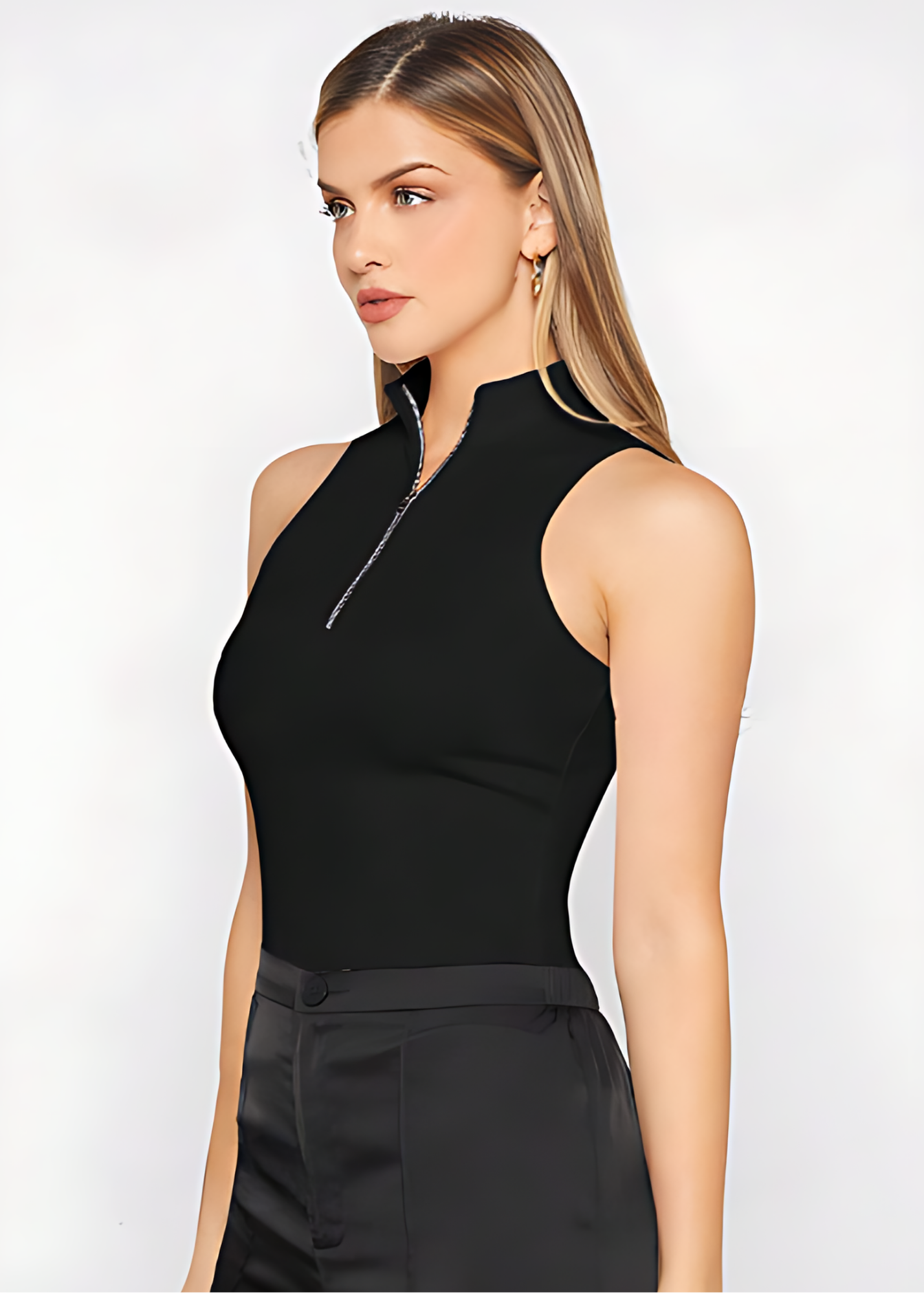 Black Rib zipper top for women