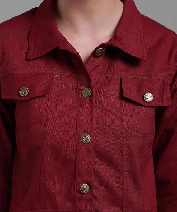 Maroon Denim Jacket for Women