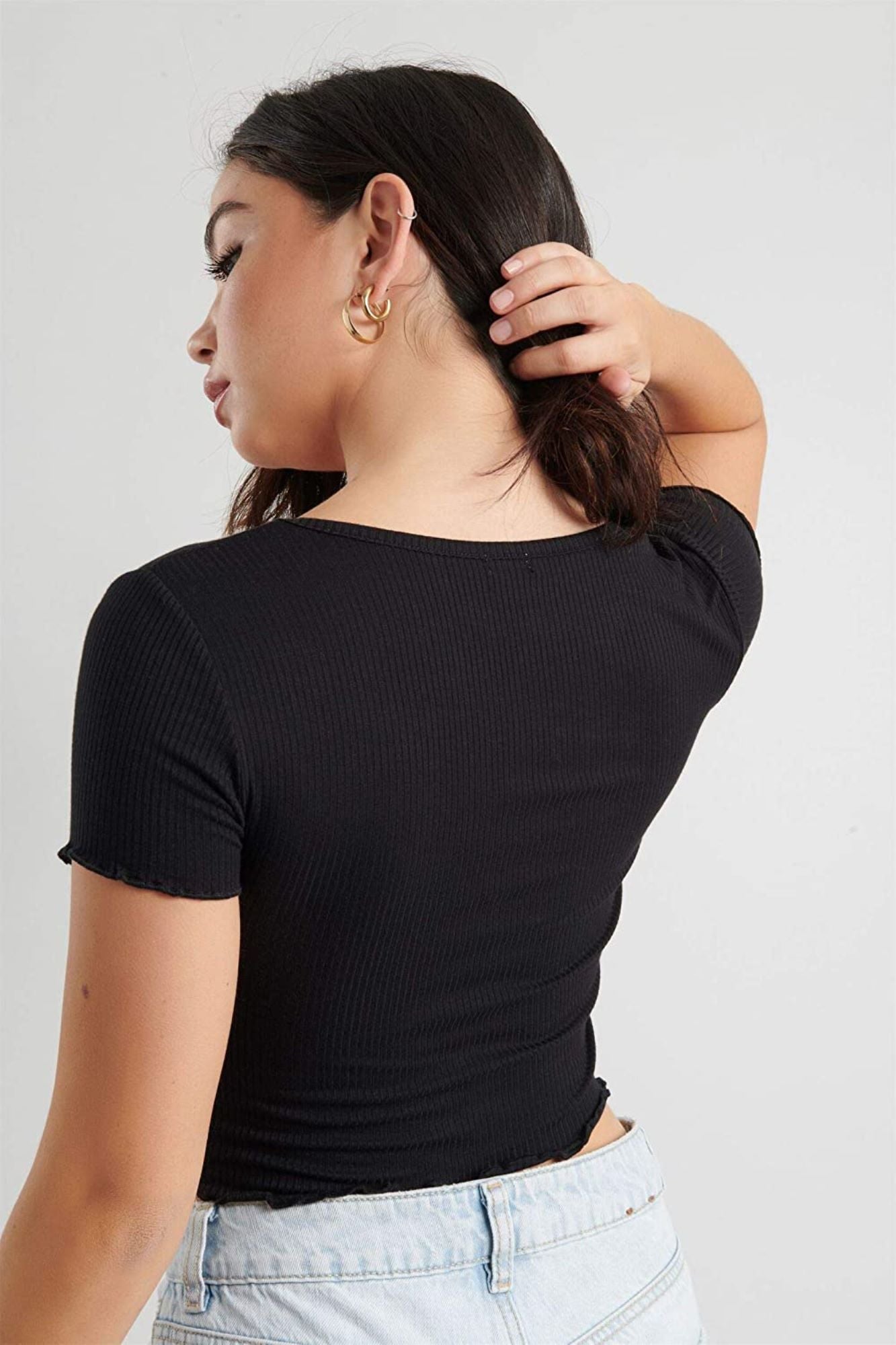 Black Rib Drawstring crop top for women