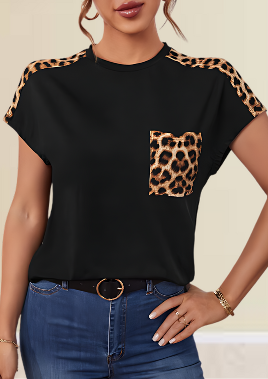Black animal printed pocket design top