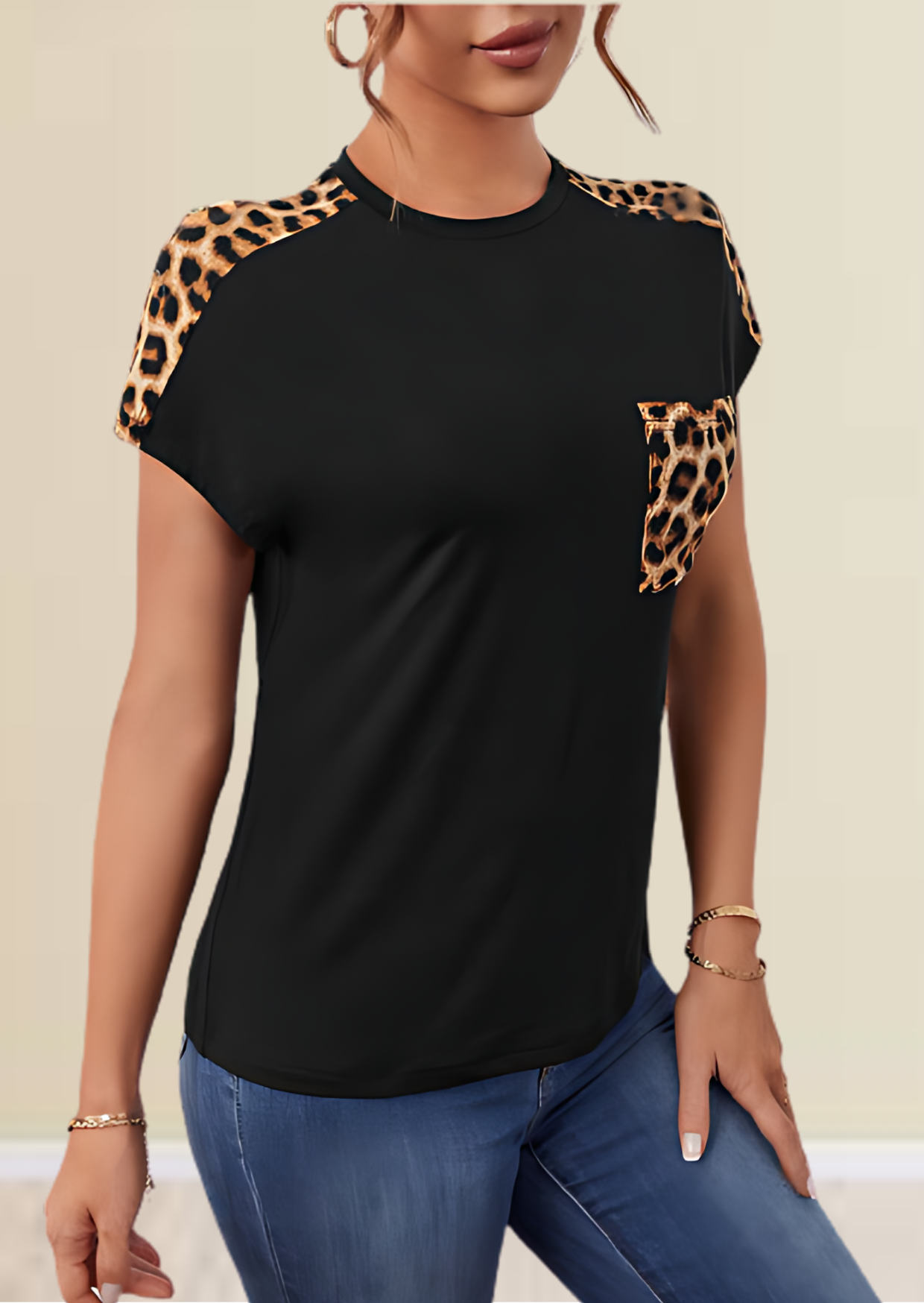 Black animal printed pocket design top