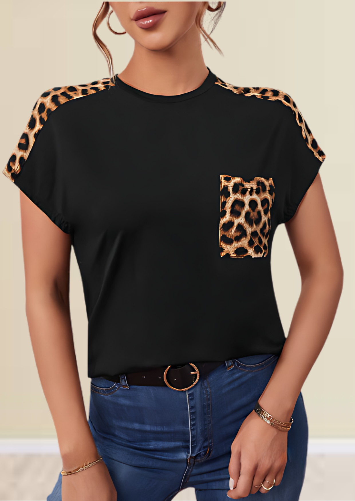 Black animal printed pocket design top