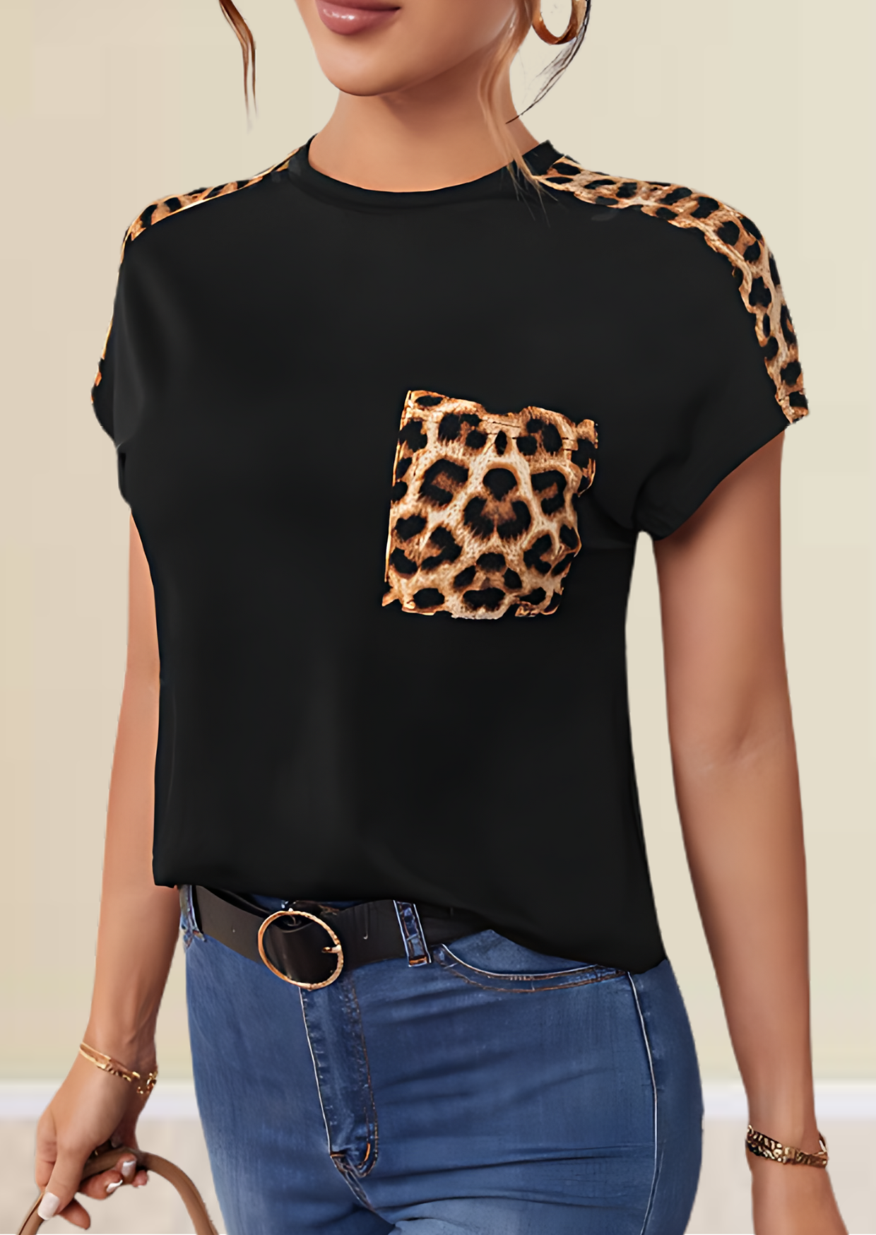 Black animal printed pocket design top