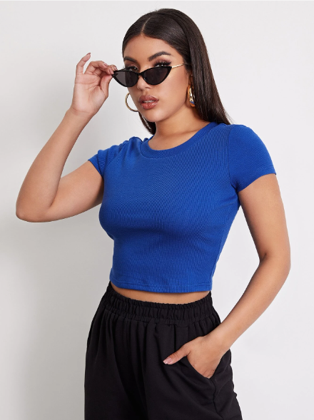 Blue Ribbed Top for women