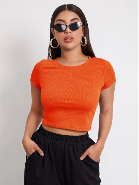 Orange Ribbed Top for women