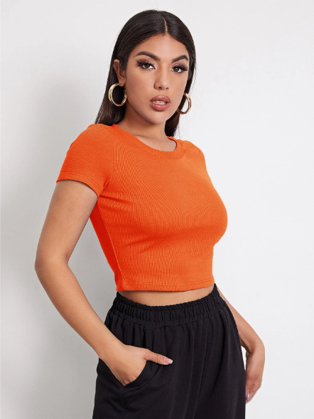 Orange Ribbed Top for women