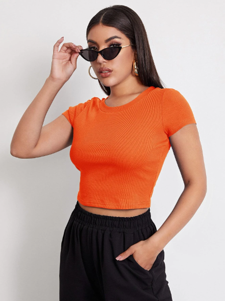 Orange Ribbed Top for women