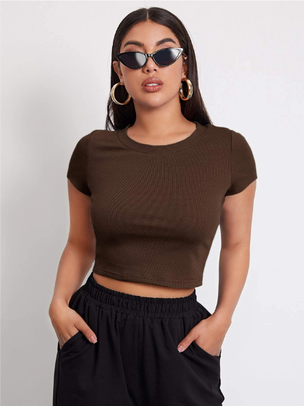 Brown Ribbed Top for women