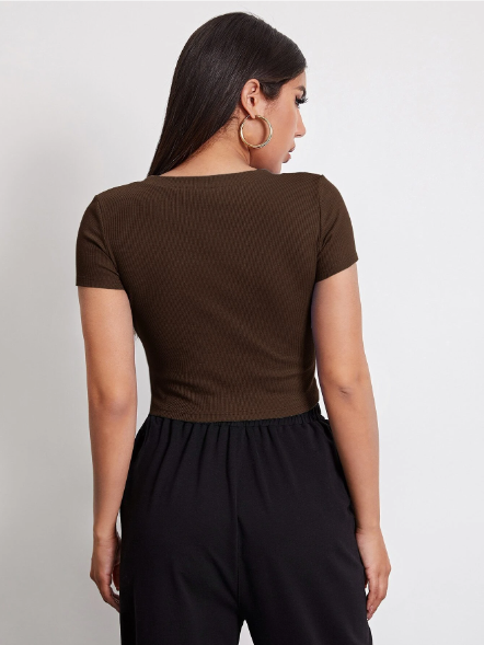 Brown Ribbed Top for women