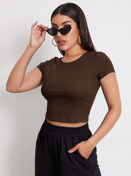 Brown Ribbed Top for women